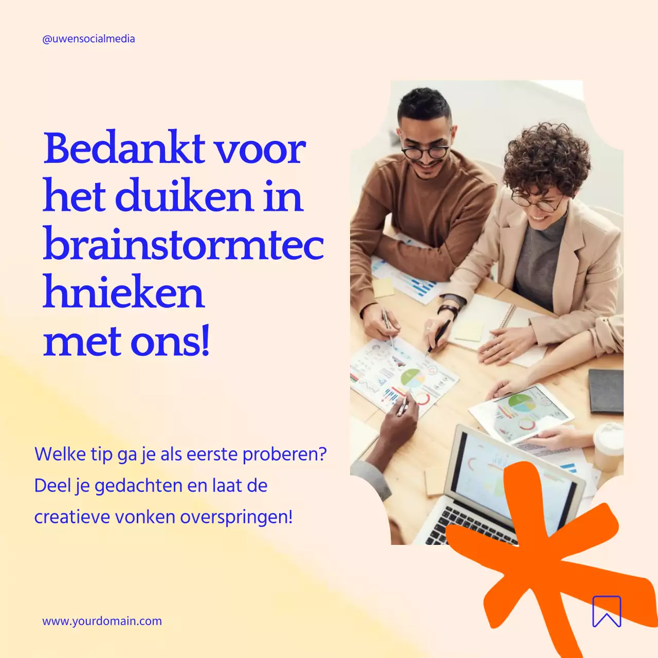 Oranje en Blauw Moderne Brainstormtechnieken Strategieën