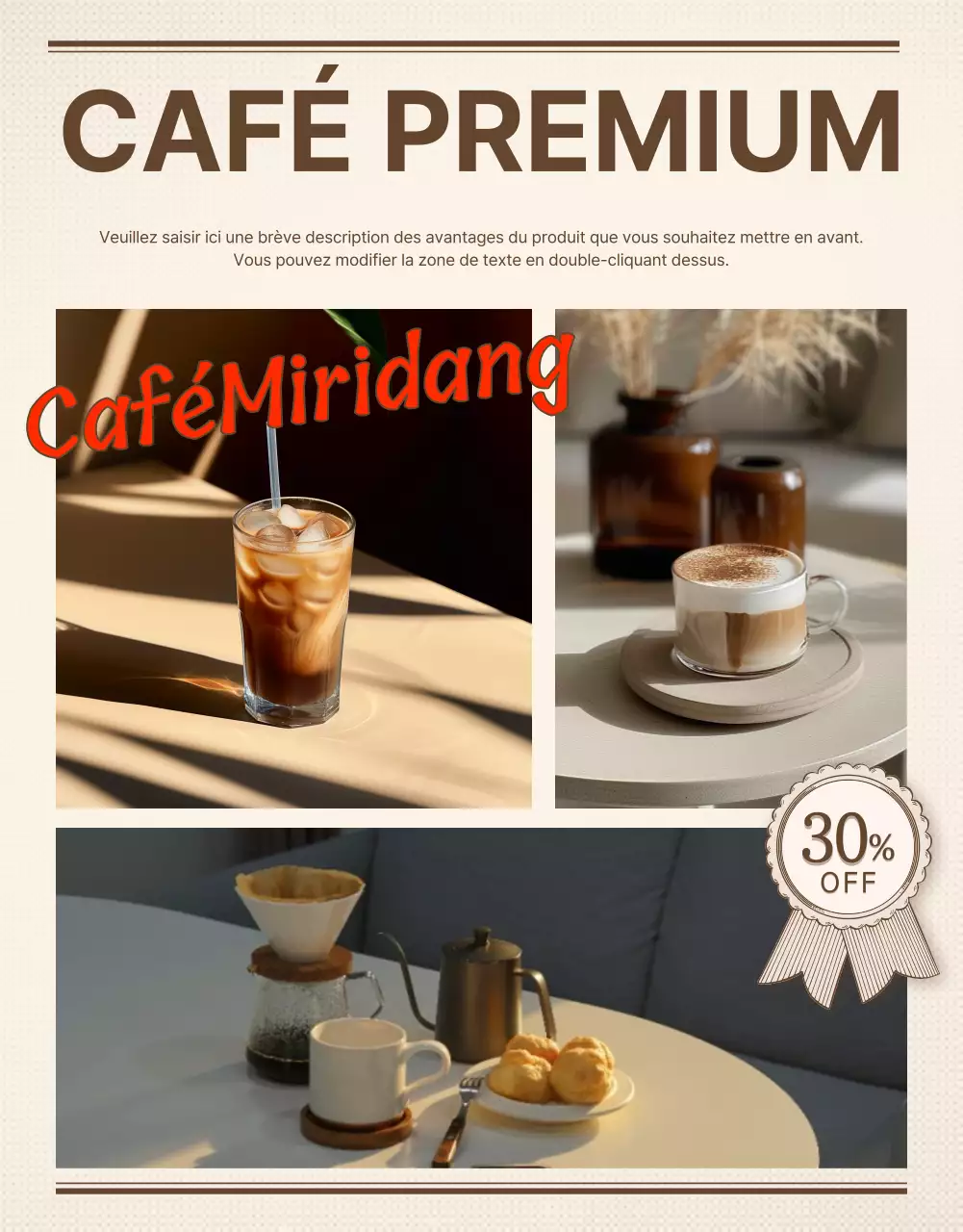 Publicité vintage pour un café et une boulangerie en ivoire et beige
