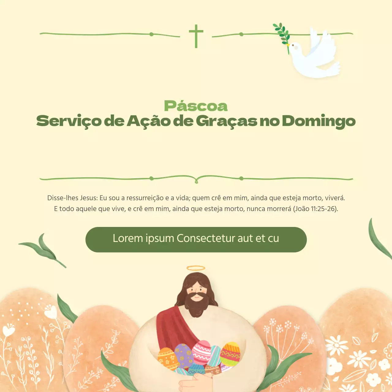 Anúncios simples de Páscoa em verde e amarelo