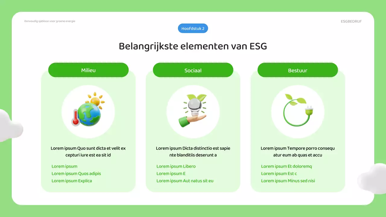 Een eenvoudig ESG-bedrijfsplan in groen en blauw