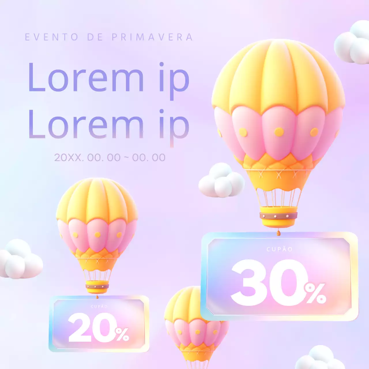Publicações de marketing de saldos de primavera com toques de cor-de-rosa e roxo