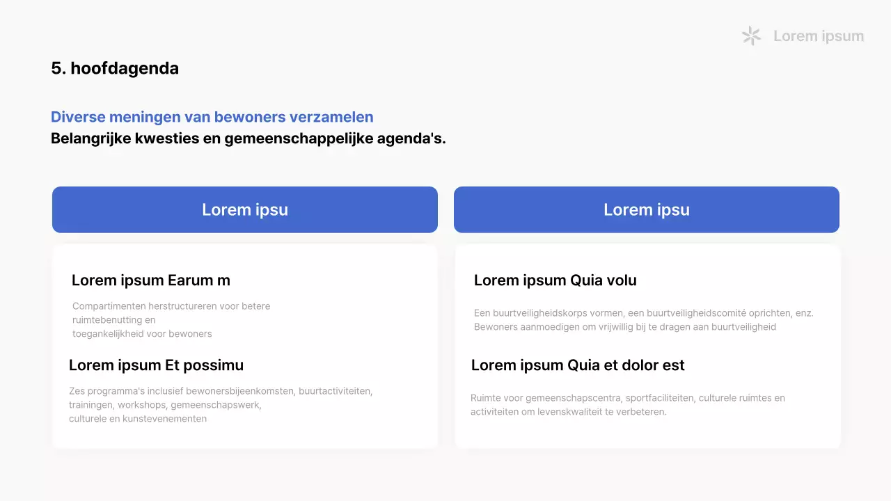 Een eenvoudige blauw-witte prospectus van een buurtvereniging