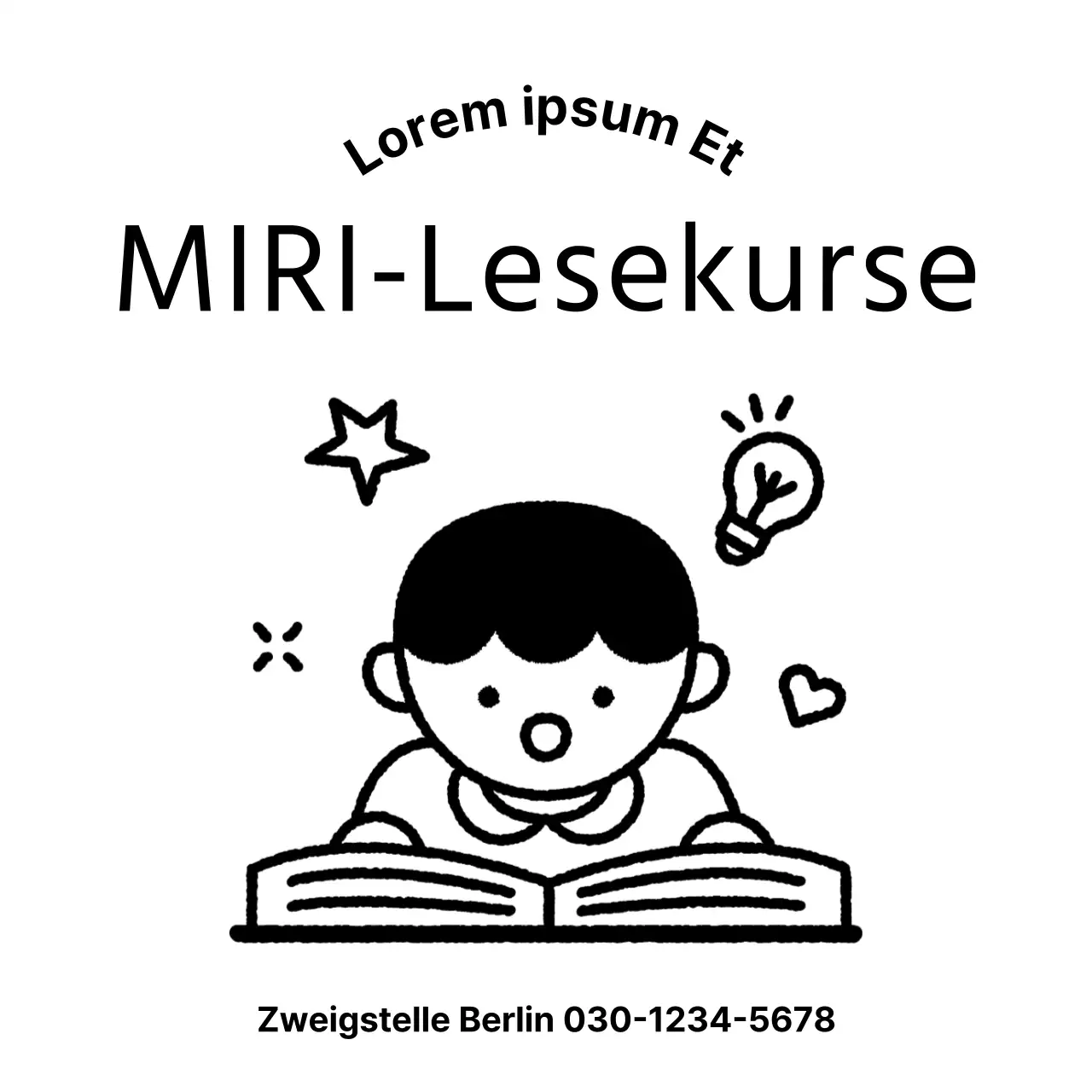 Werbedesign für eine Schule mit der Illustration eines Kindes, das ein Buch liest