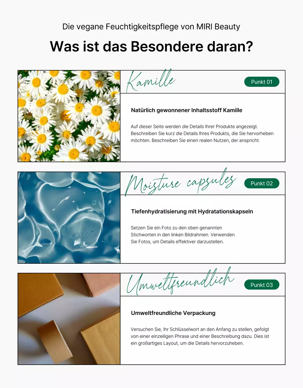 Förderung einfacher, natürlicher Kosmetik in Grün und Weiß