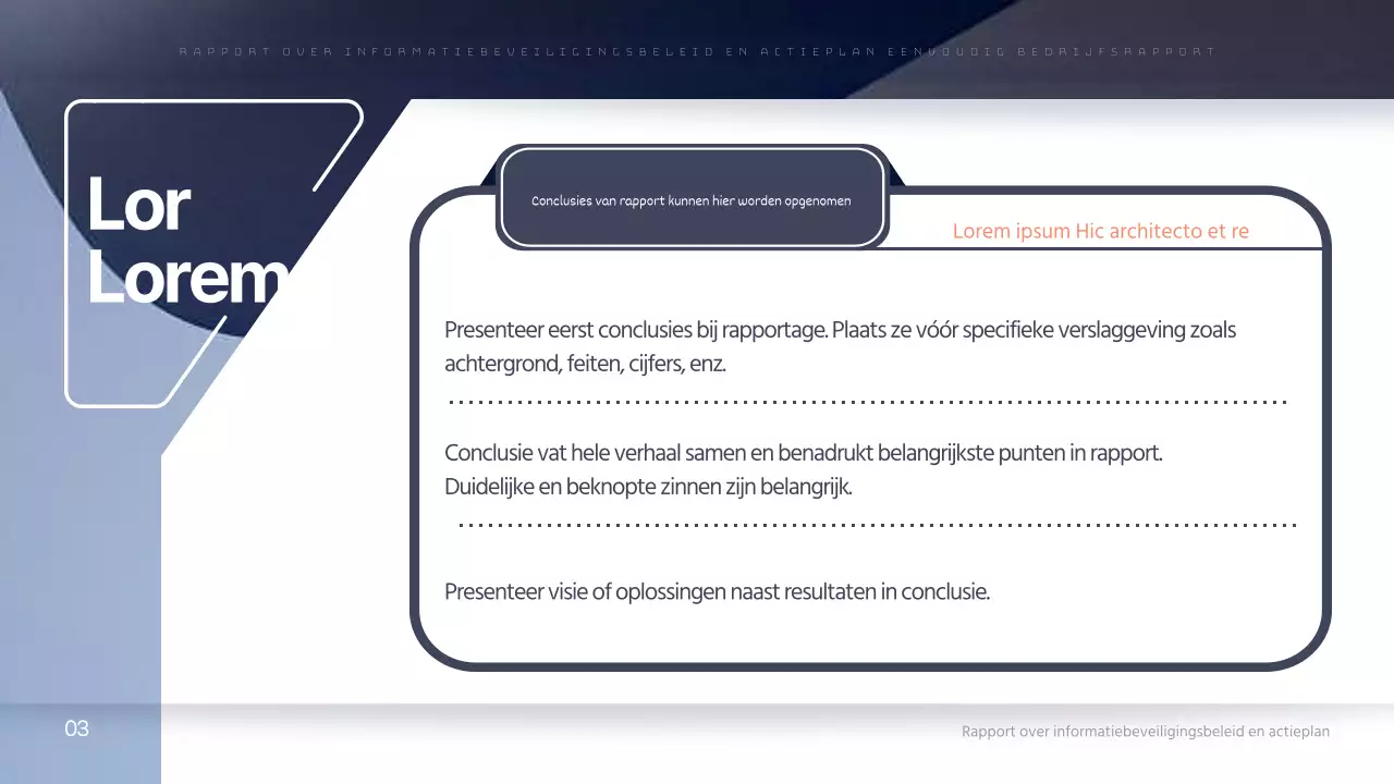 Een eenvoudig bedrijfsrapport in marineblauw