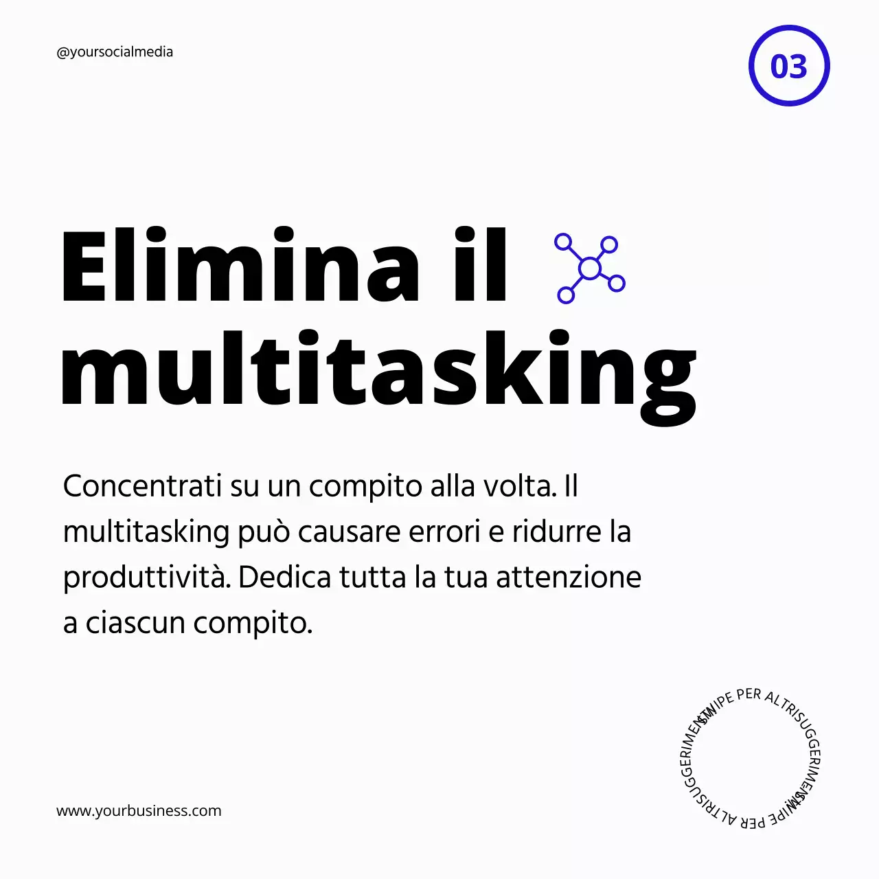 Guida alla produttività in grassetto bianco e blu