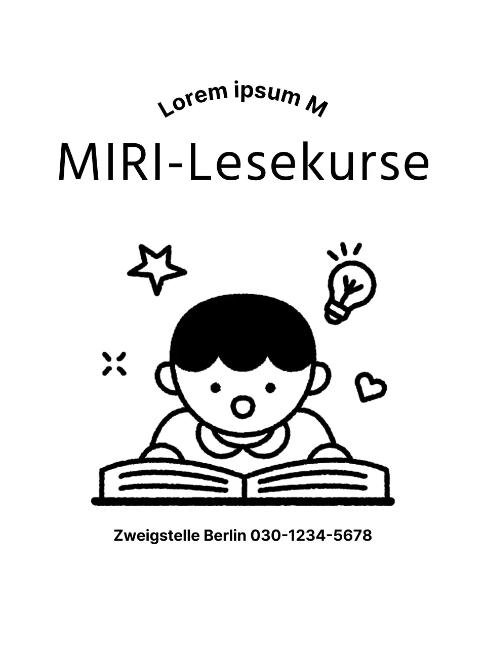 Werbedesign für eine Schule mit der Illustration eines Kindes, das ein Buch liest