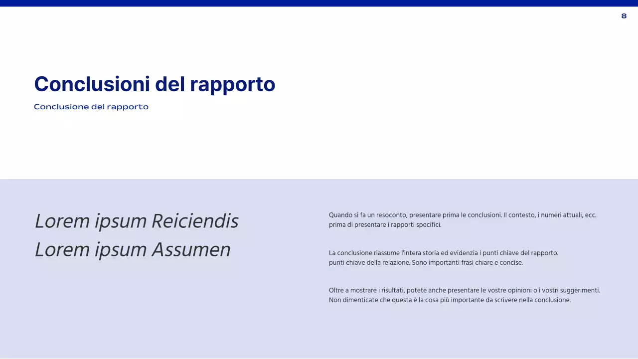 Una relazione semplice in blu e bianco