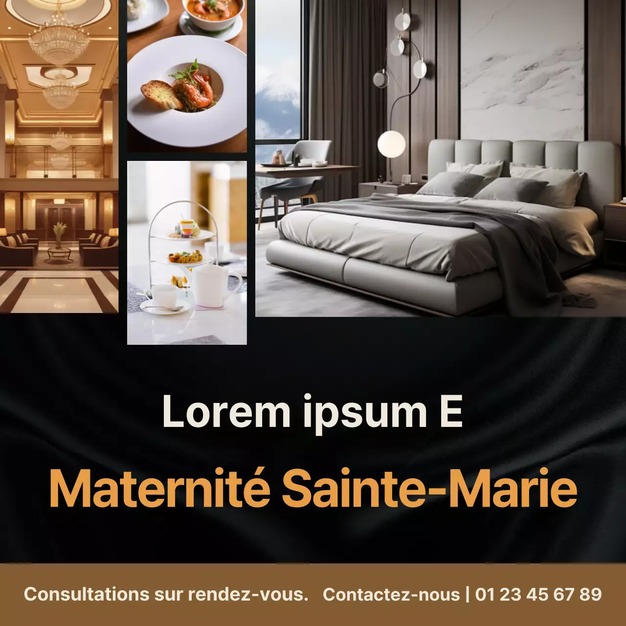 Publicité pour une maternité de luxe en noir et brun