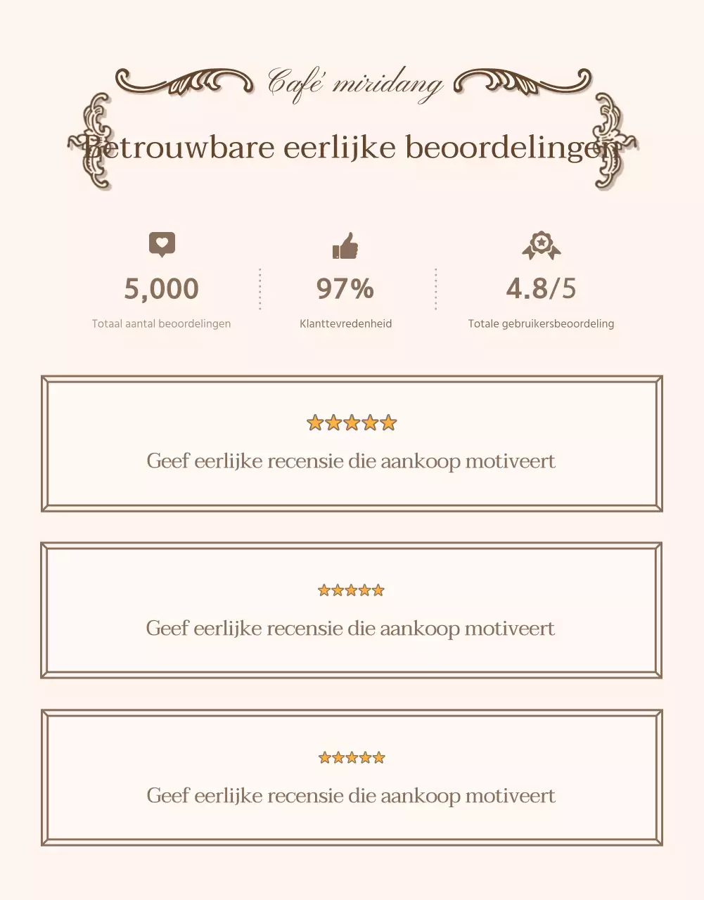 Recensies en advertenties nodig voor een vintage concept detailpagina in ivoor en beige