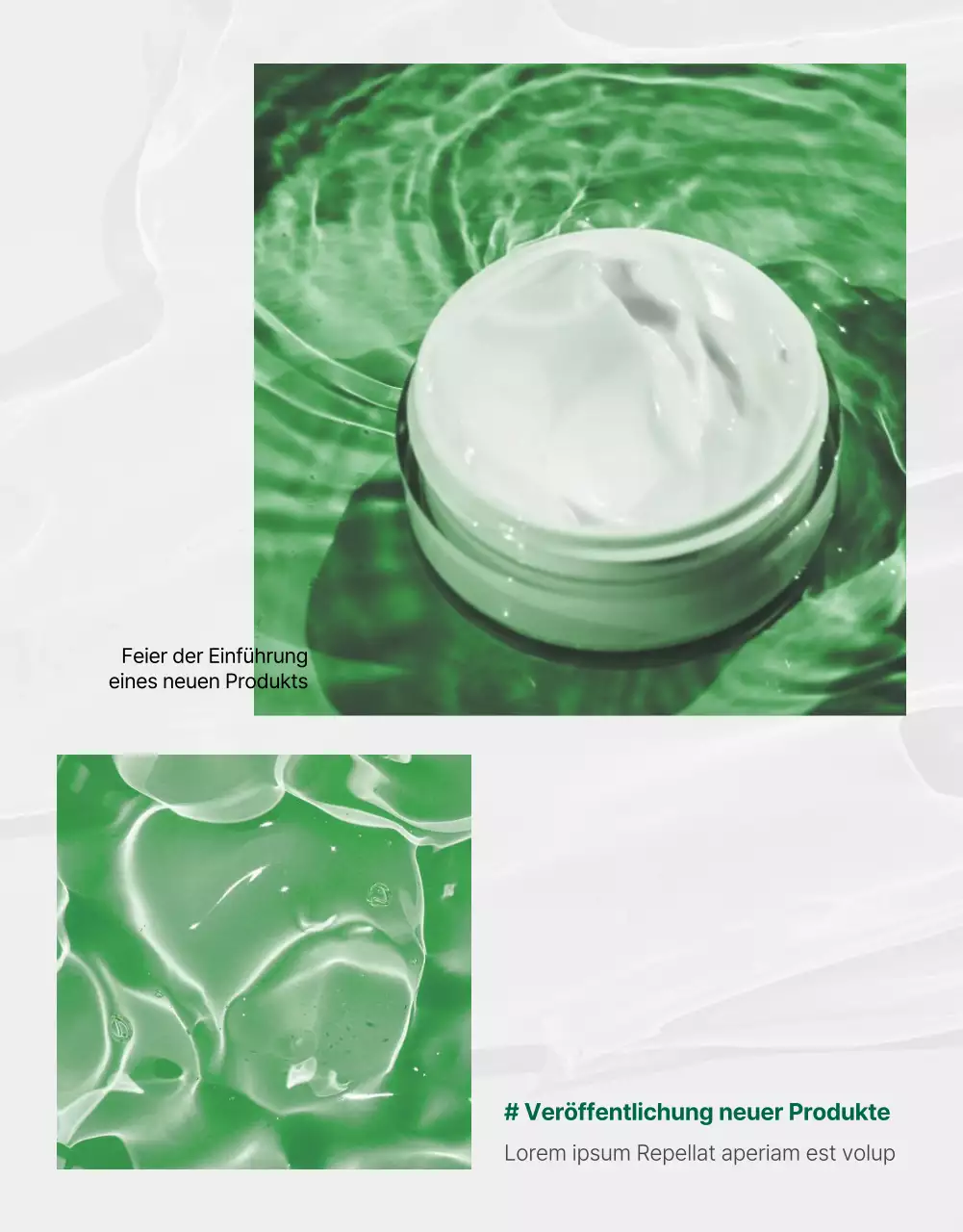 Einfaches Naturkosmetik-Fotolayout in Grün und Weiß zur Bewerbung Ihrer Seite