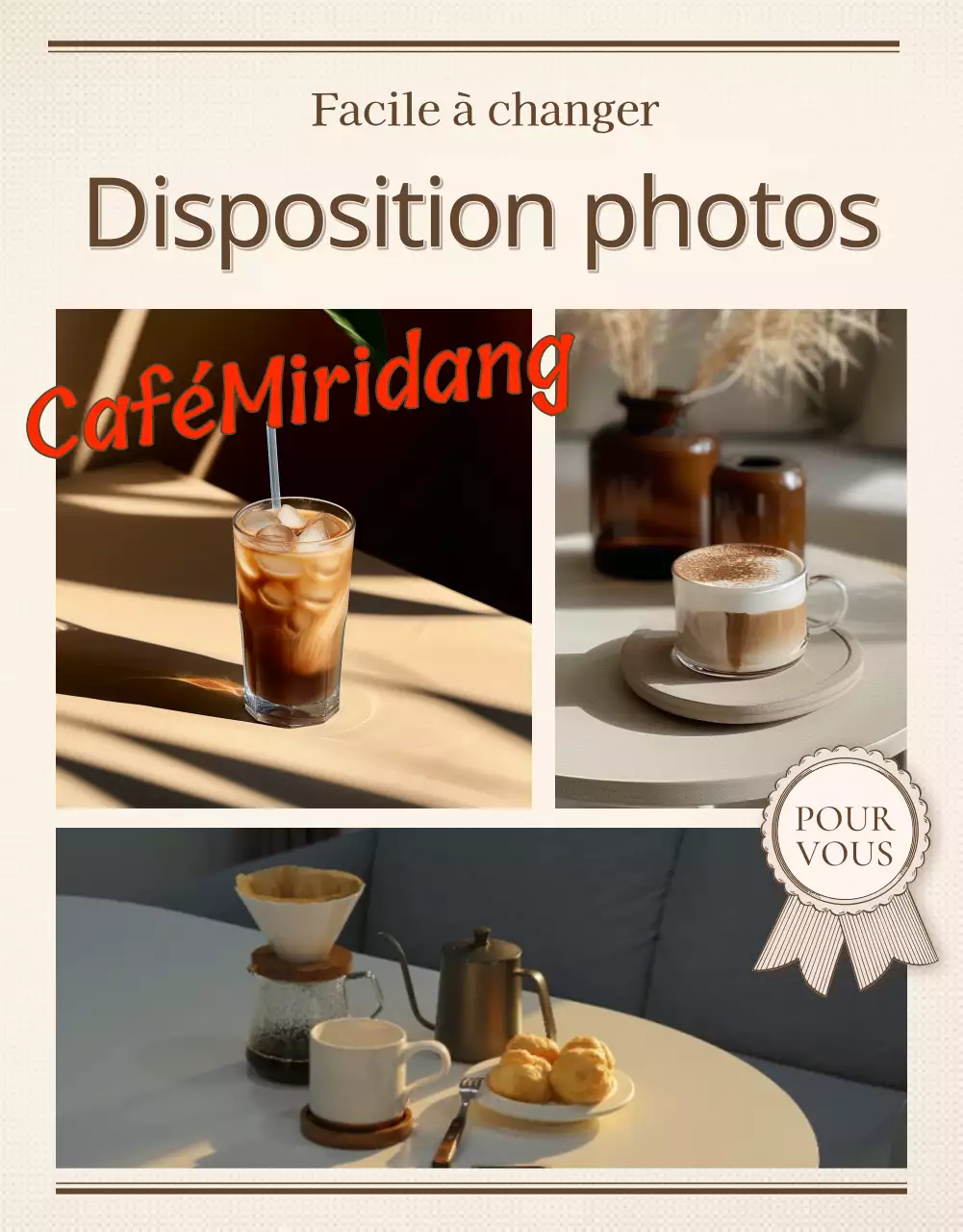 Mises en page de photos ou d'annonces pour des pages de détail vintage en ivoire et beige