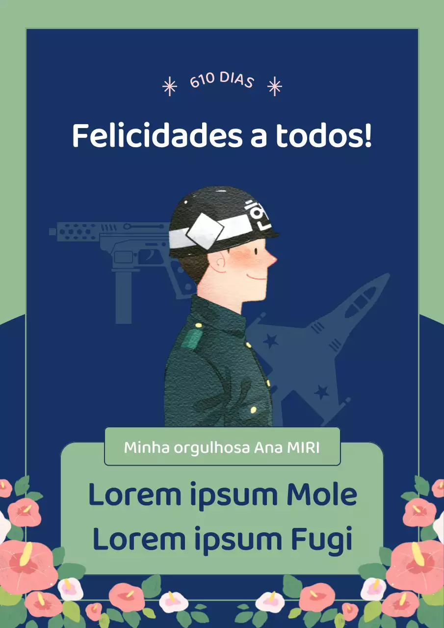 Folheto de promoção militar azul-marinho e verde