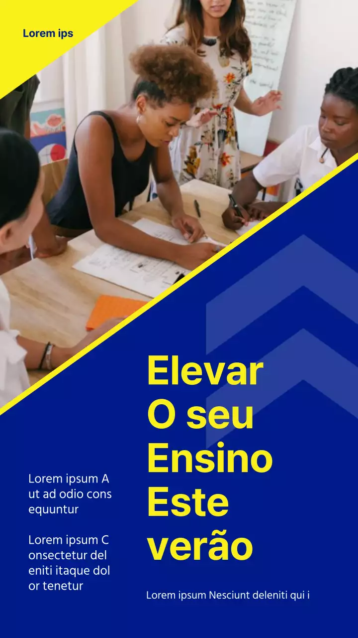 Promoção do Seminário de verão para Professores em azul-marinho e amarelo