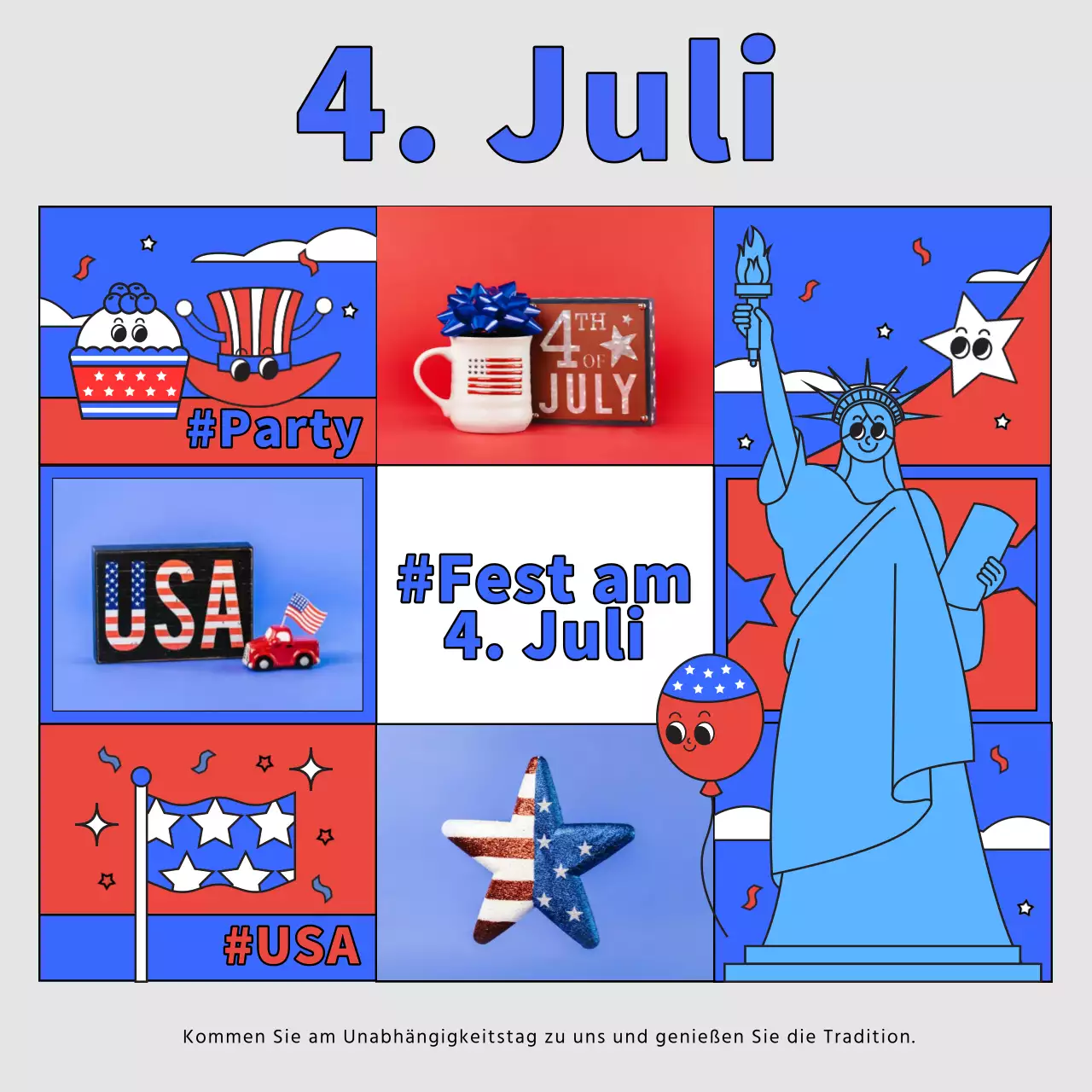 Eine niedliche rot-blaue Werbung zum amerikanischen Unabhängigkeitstag