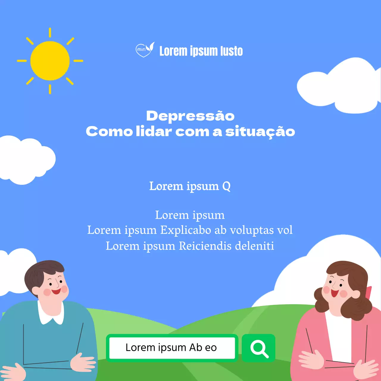Um centro psicológico simples em azul claro e chartreuse com informações sobre como ultrapassar a depressão.