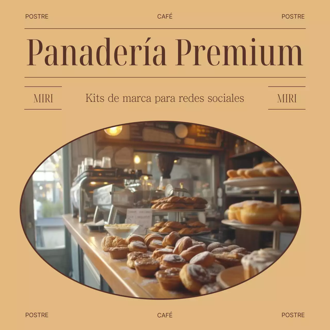 Clásica cafetería de postres en marrón y dorado para promocionar su anuncio