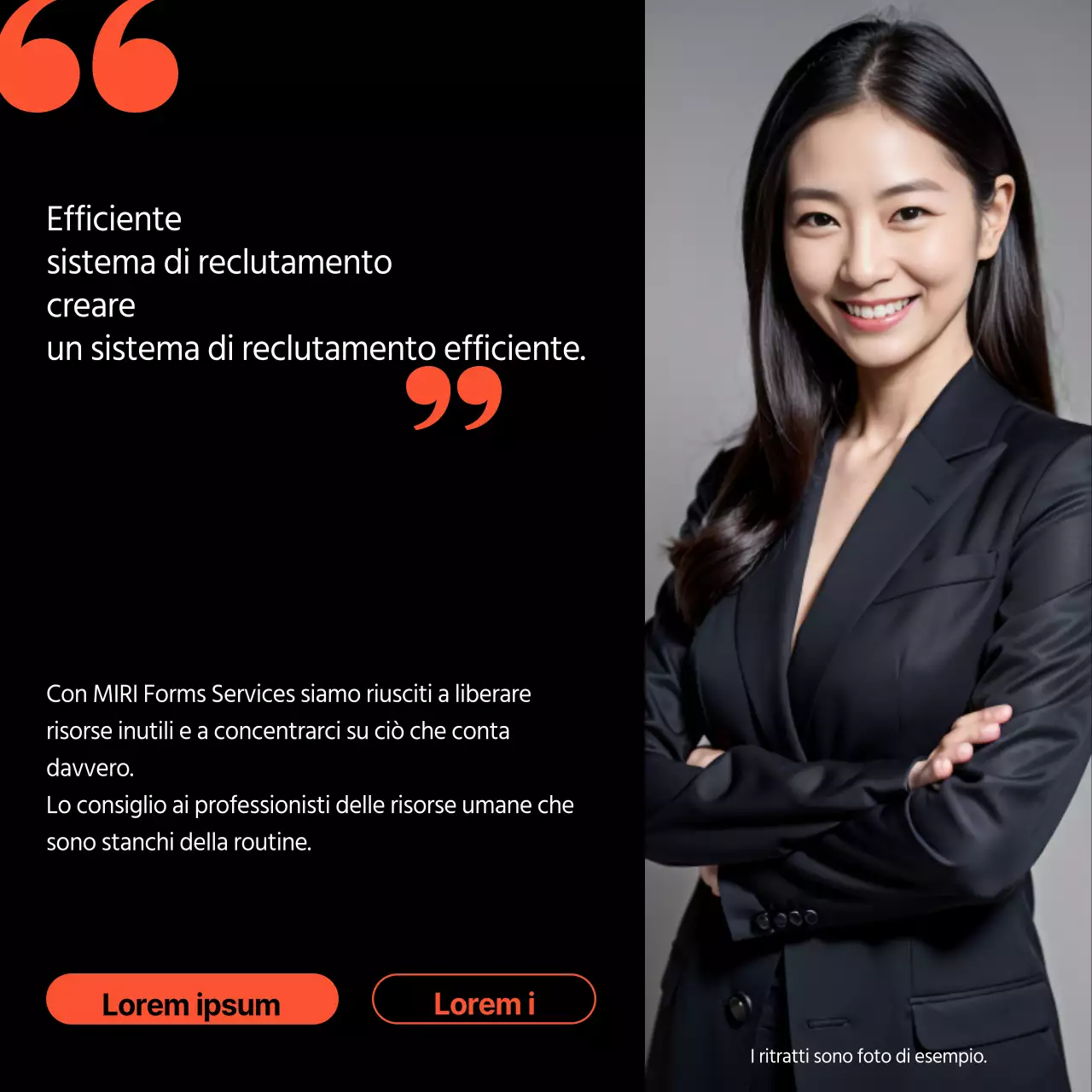 Promuovere le storie di successo dei clienti in nero e arancione