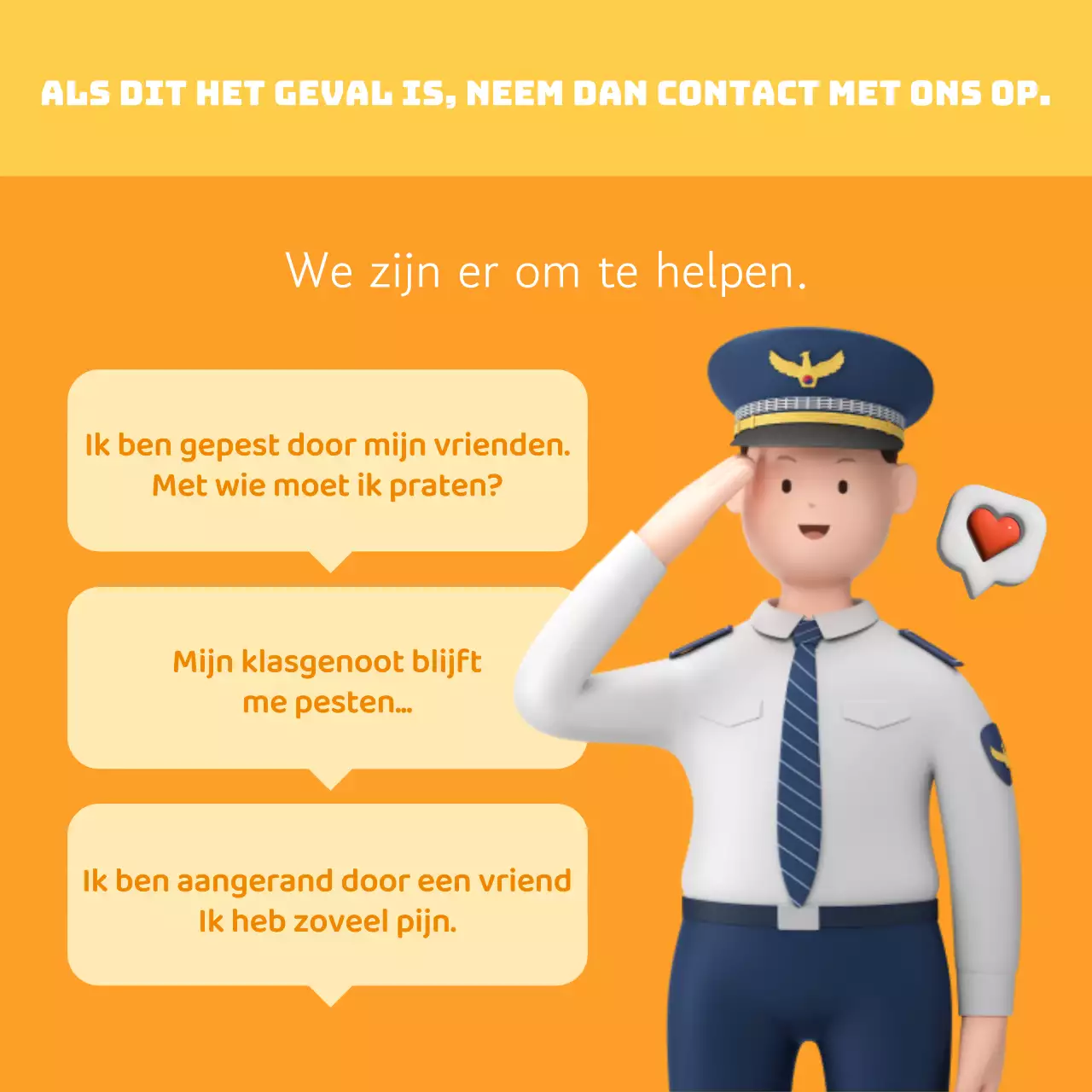 Een leuke gele en oranje campagne voor geweld op school