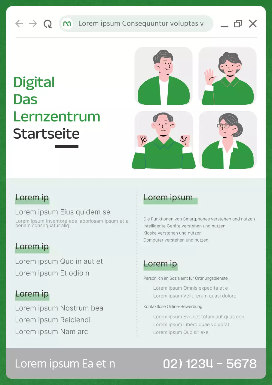 Ein einfaches grün-schwarzes Werbeplakat für ein digitales Lernzentrum
