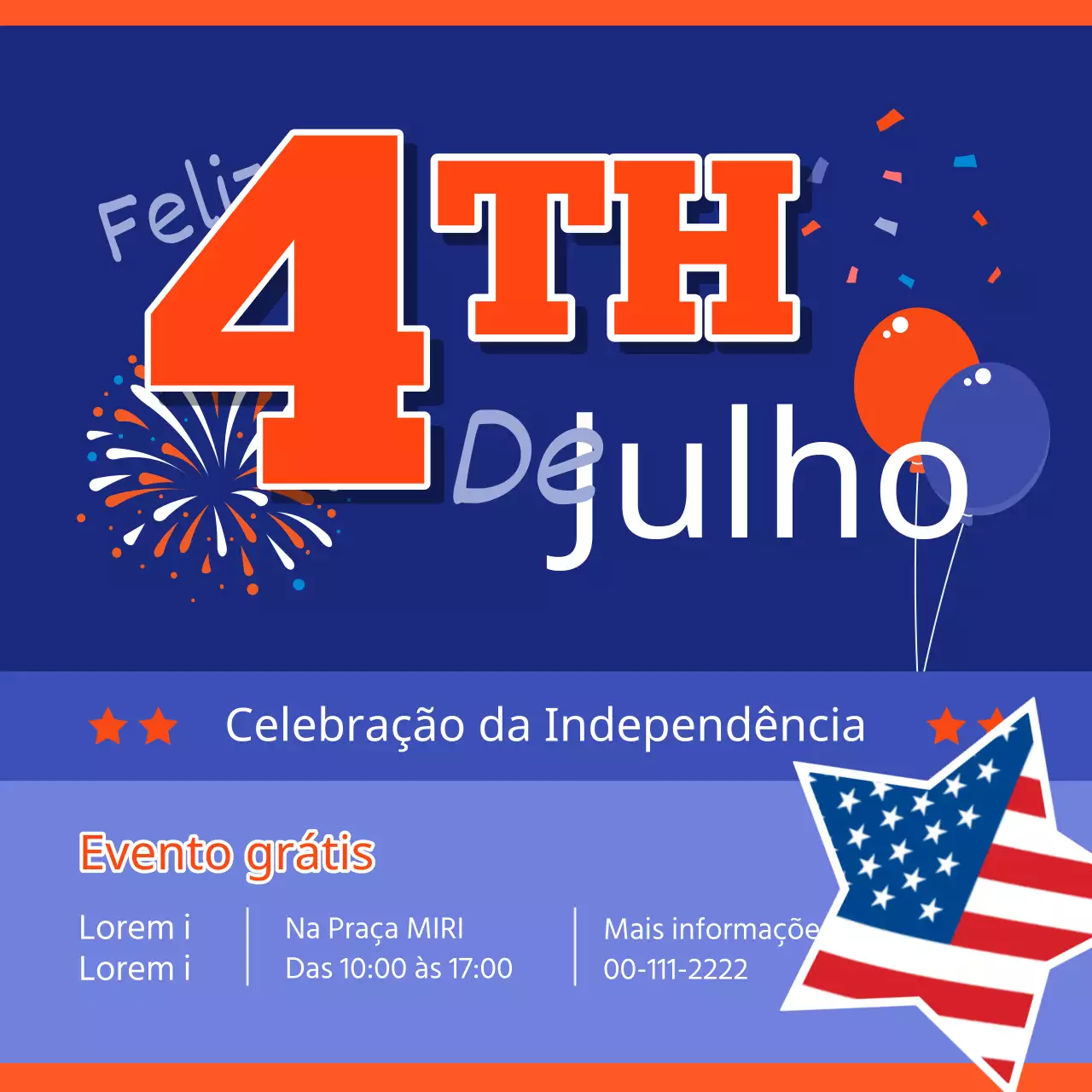 Promover o Dia da Independência Americana com um toque moderno em vermelho e azul