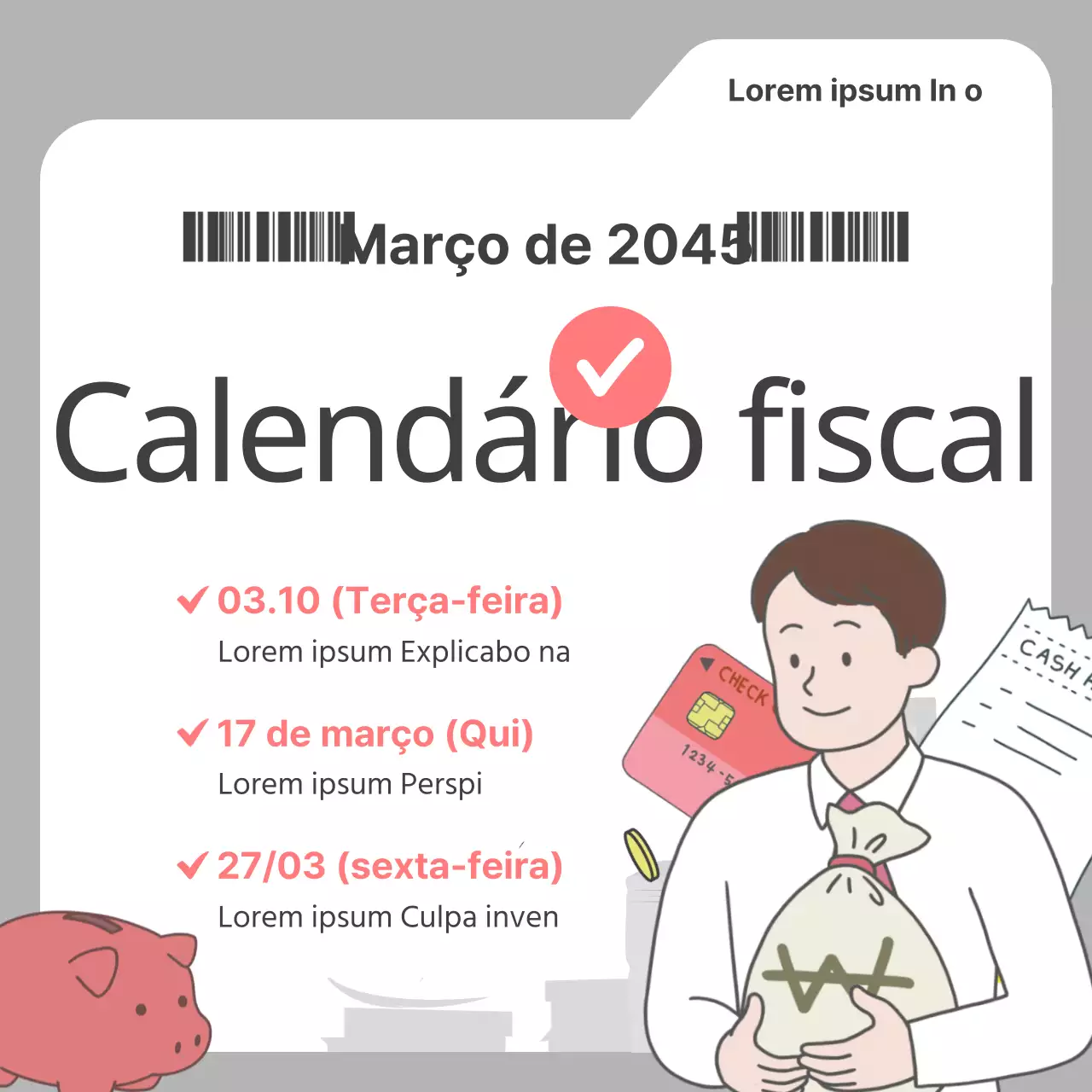 Um simples anúncio de calendário fiscal a cinzento e vermelho