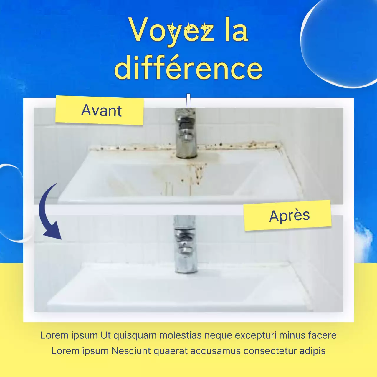 Faites la promotion de votre entreprise de nettoyage avec des accents bleu clair et jaunes.