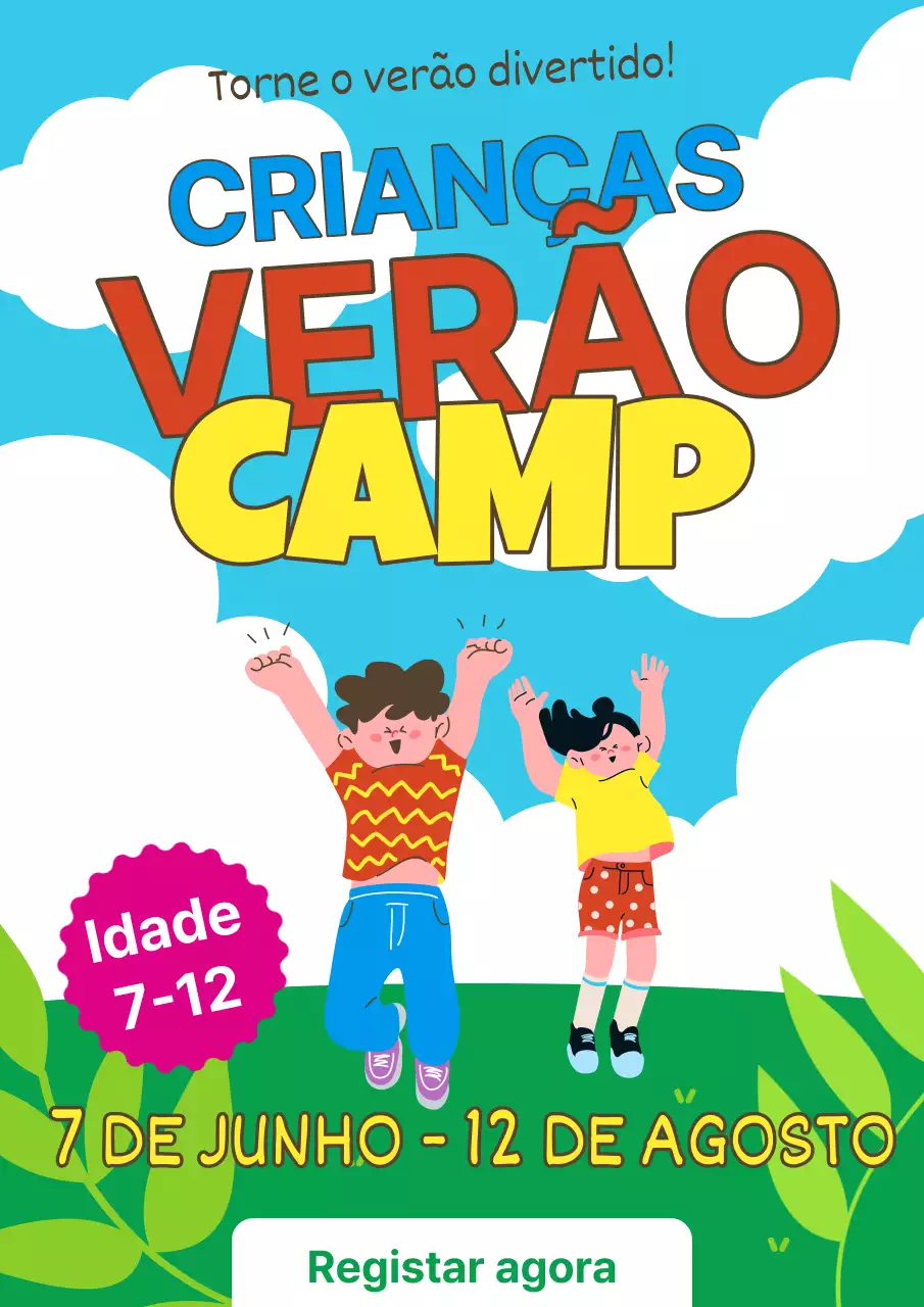 Promover um campo de férias para crianças em azul claro e verde
