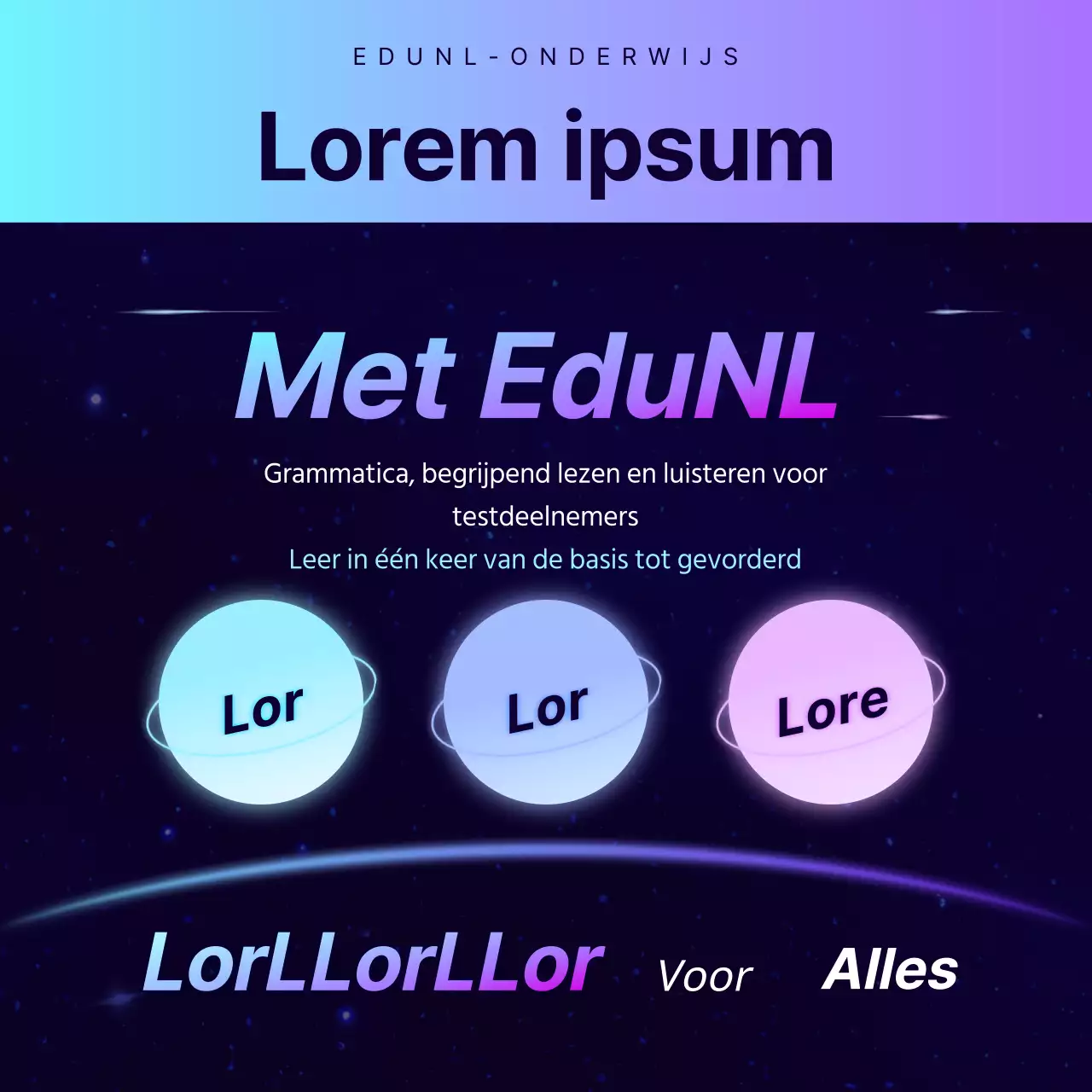 Promoten van een speciale lezing op een academie met een sci-fi gevoel in marineblauw en paars