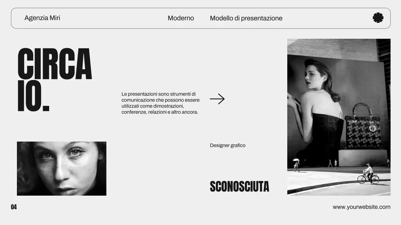 Portafoglio creativo di design grafico moderno arancione e nero