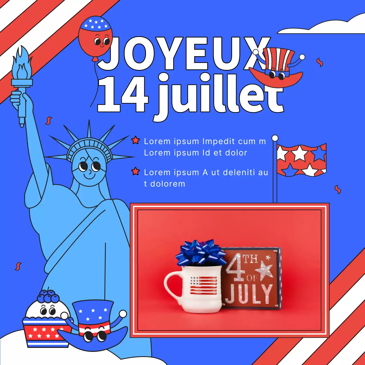 Une jolie publicité rouge et bleue pour la fête de l'indépendance américaine