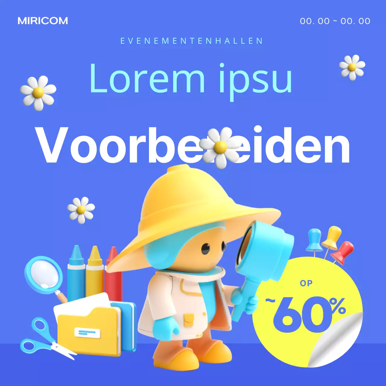 Promoot back-to-school evenementen met blauwe en fluorescerende kleuren