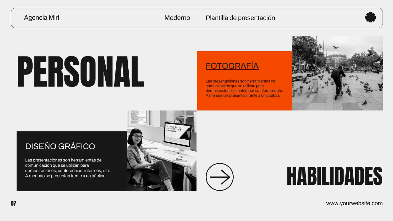 Cartera creativa de diseño gráfico moderno en naranja y negro