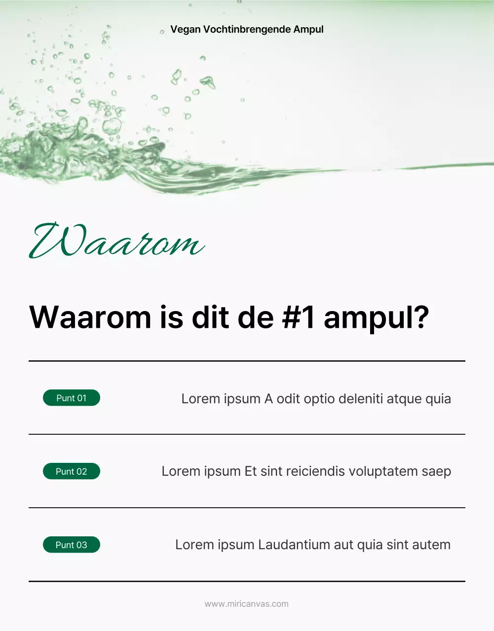 Een eenvoudige groen-witte intropagina voor natuurlijke cosmetica promoten