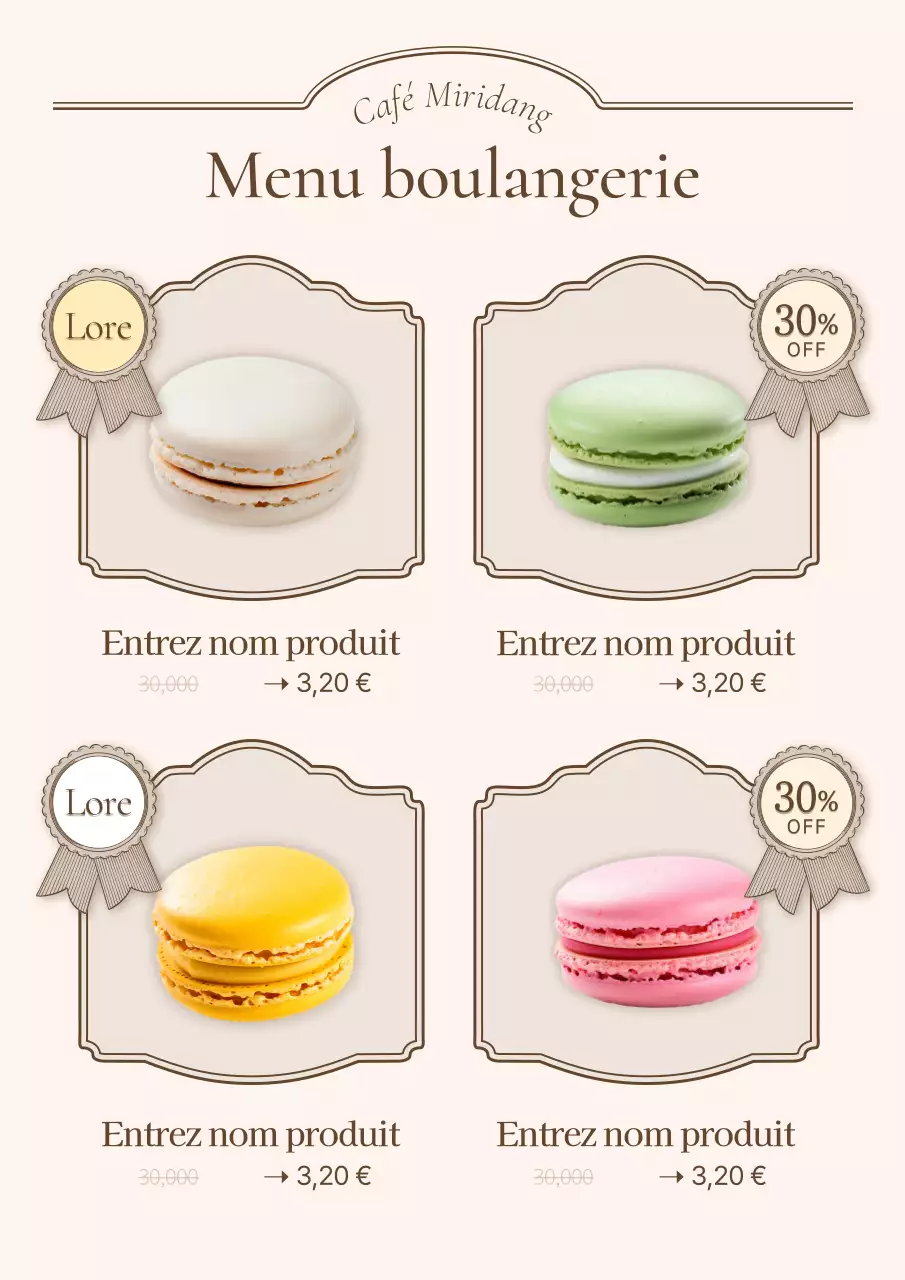 Panneau de menu de boulangerie vintage ivoire et beige