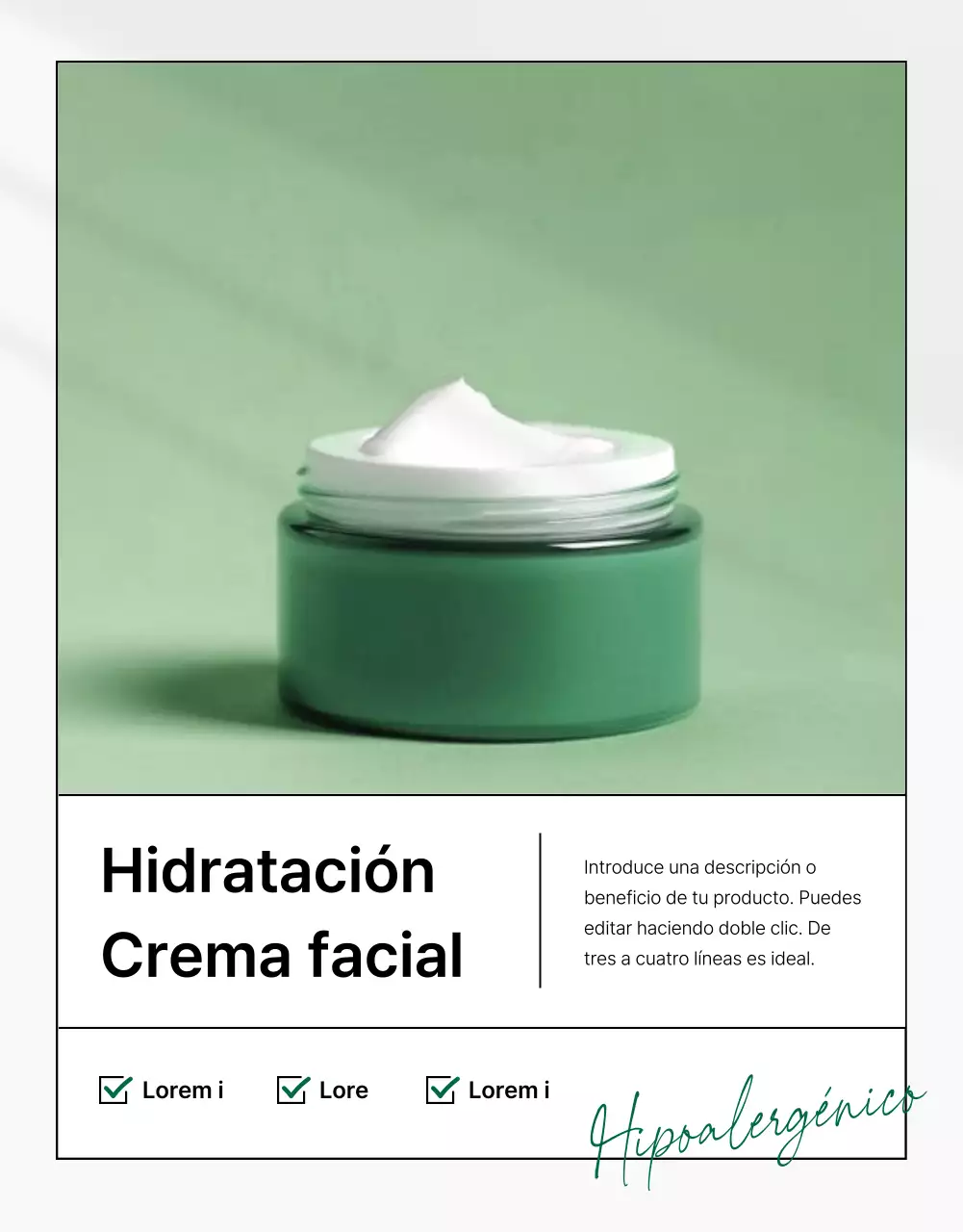 Promover la cosmética sencilla y natural en verde y blanco