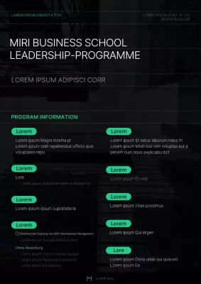 Ein einfacher Flyer für ein Managementseminar in Grün und Schwarz.