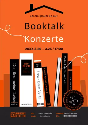 Werben Sie für moderne Book-Talk-Konzerte in Orange und Schwarz