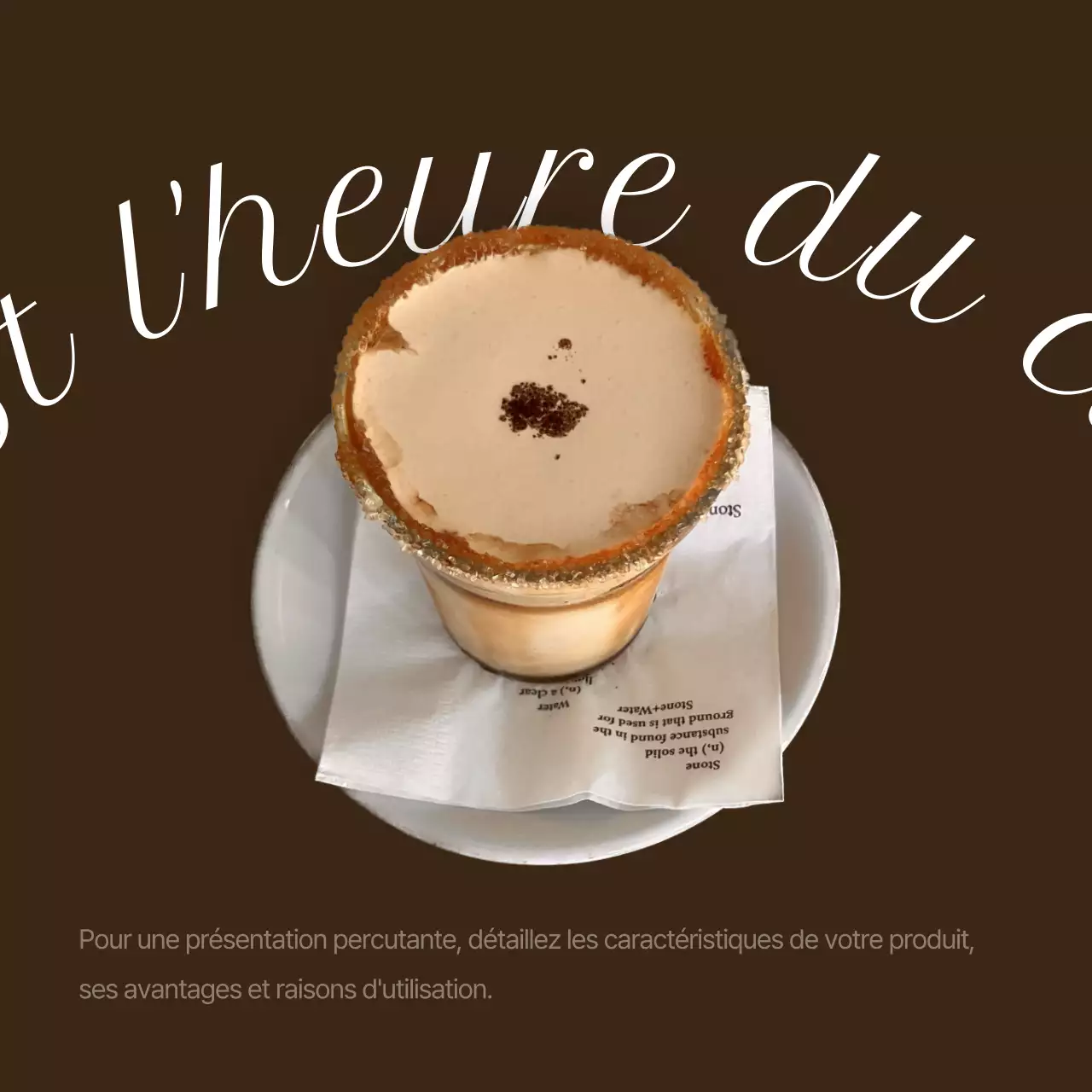 Une annonce de café classique en marron et beige.
