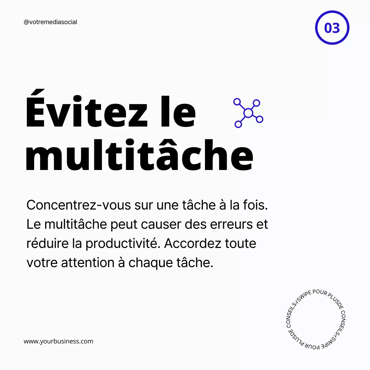 Guide de conseils de productivité blanc et bleu audacieux