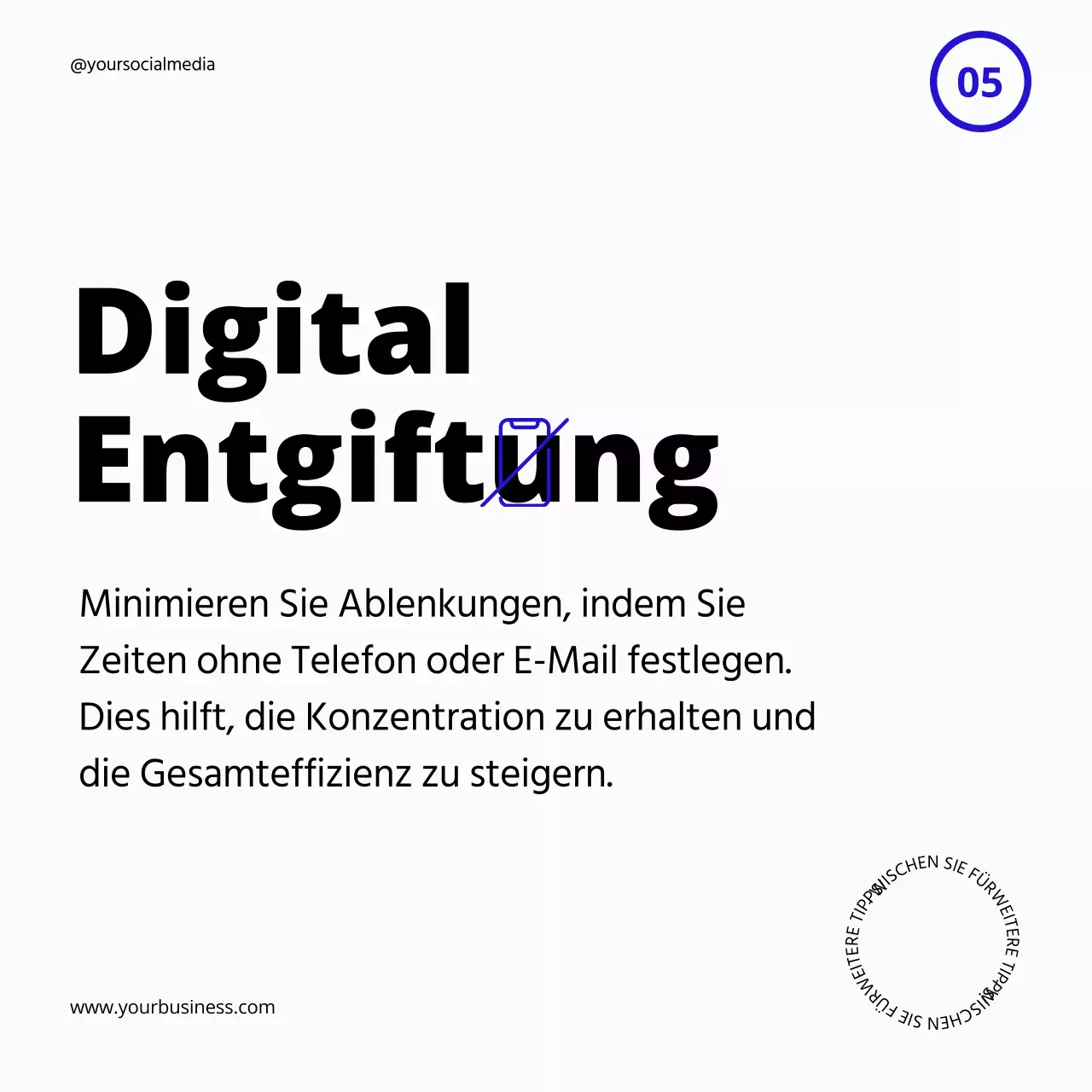 White and Blue Bold Produktivitäts-Tipps Leitfaden