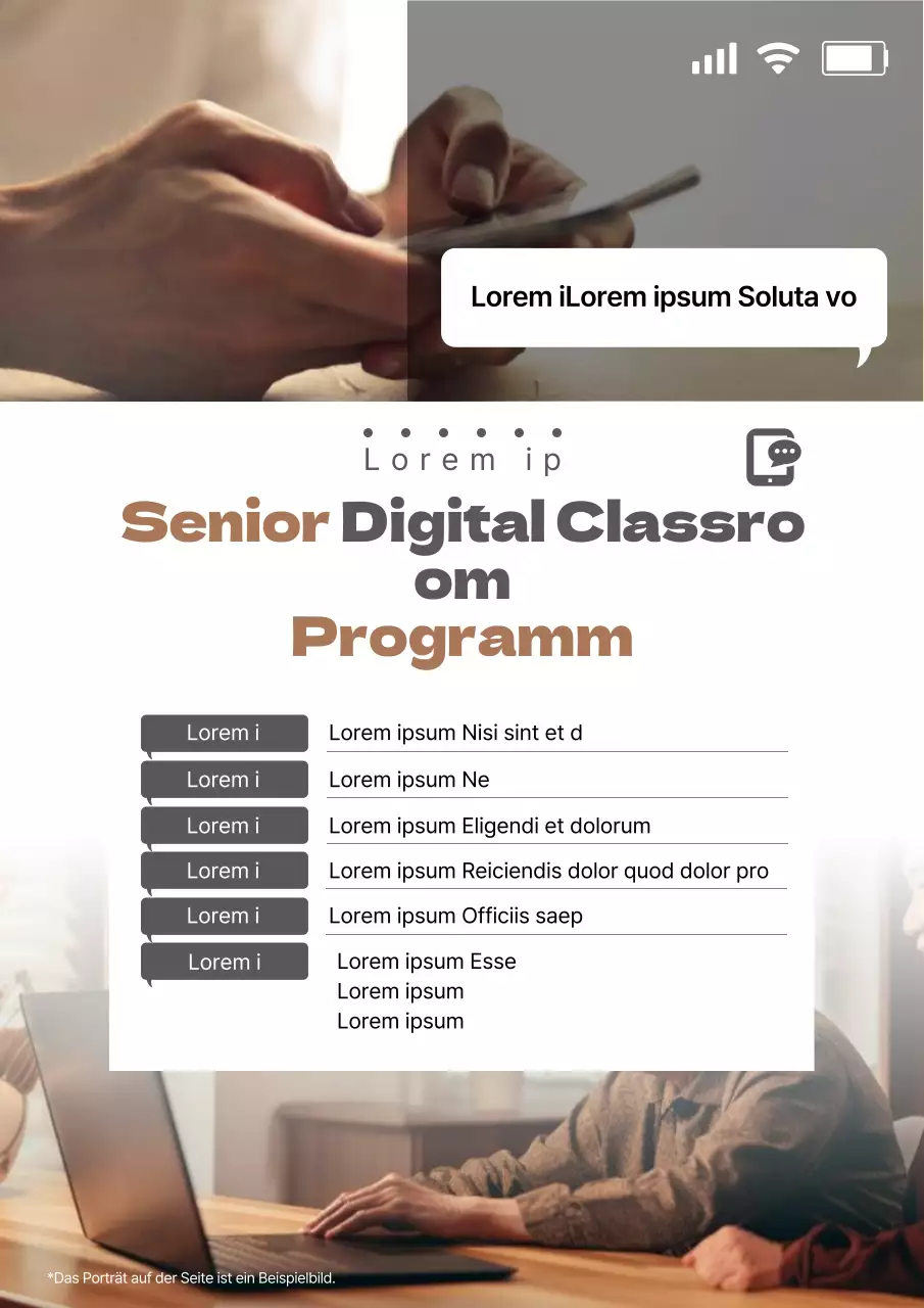 Eine einfache braune und graue Ankündigung für ein Schulungsprogramm für Senioren