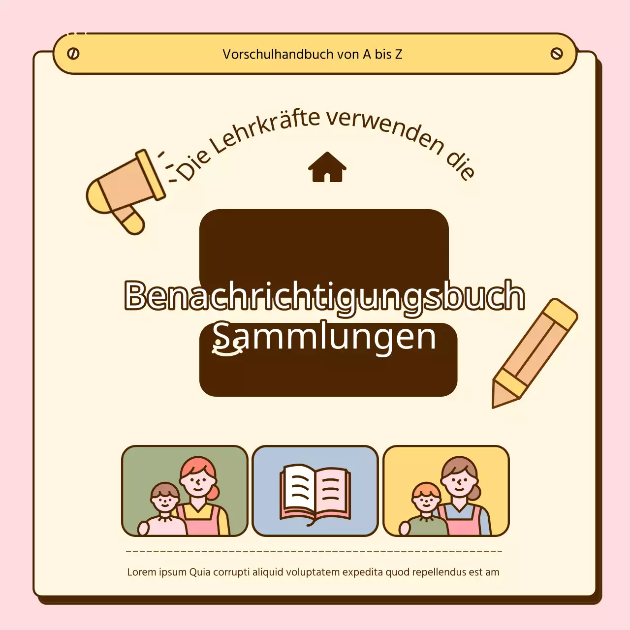 Eine Sammlung von niedlichen gelben und rosa Kindergarten-Ankündigungen