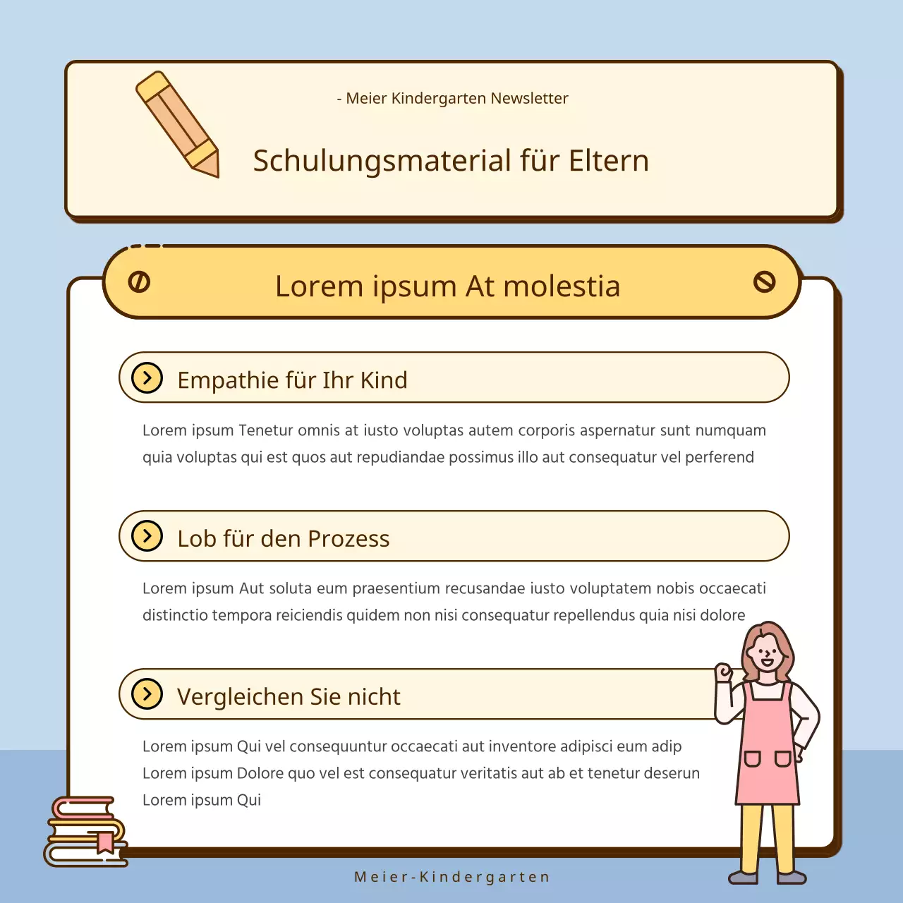 Eine Sammlung von niedlichen gelben und rosa Kindergarten-Ankündigungen
