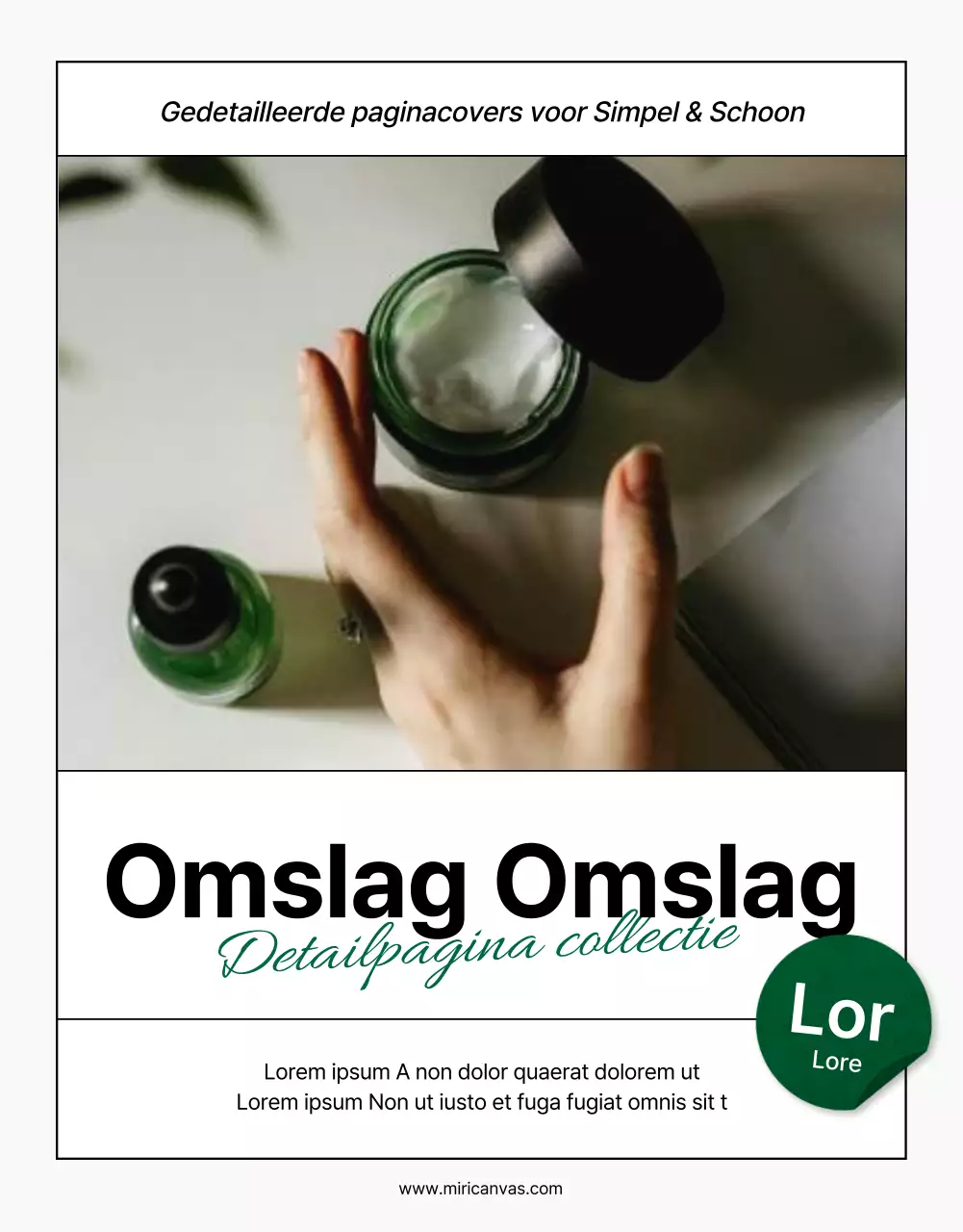 Promoot een eenvoudige, moderne, natuurlijke cosmetica voorpagina in groen en wit