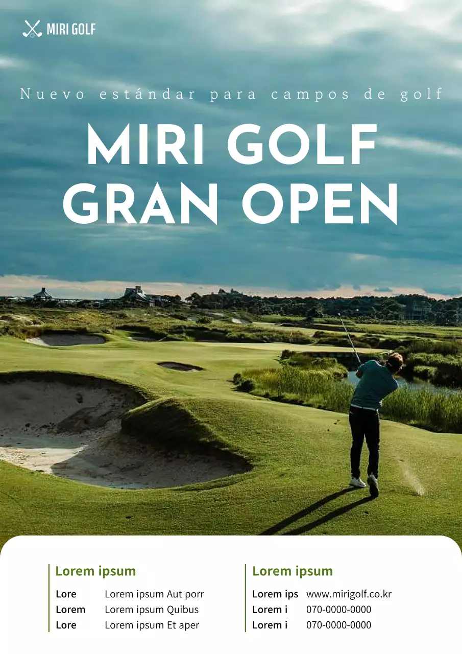 Folleto sencillo de inauguración de un campo de golf en verde