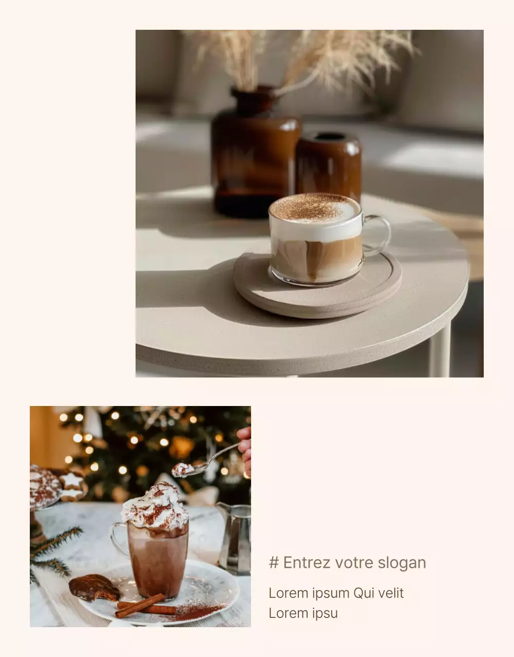 Mises en page de photos ou d'annonces pour des pages de détail vintage en ivoire et beige