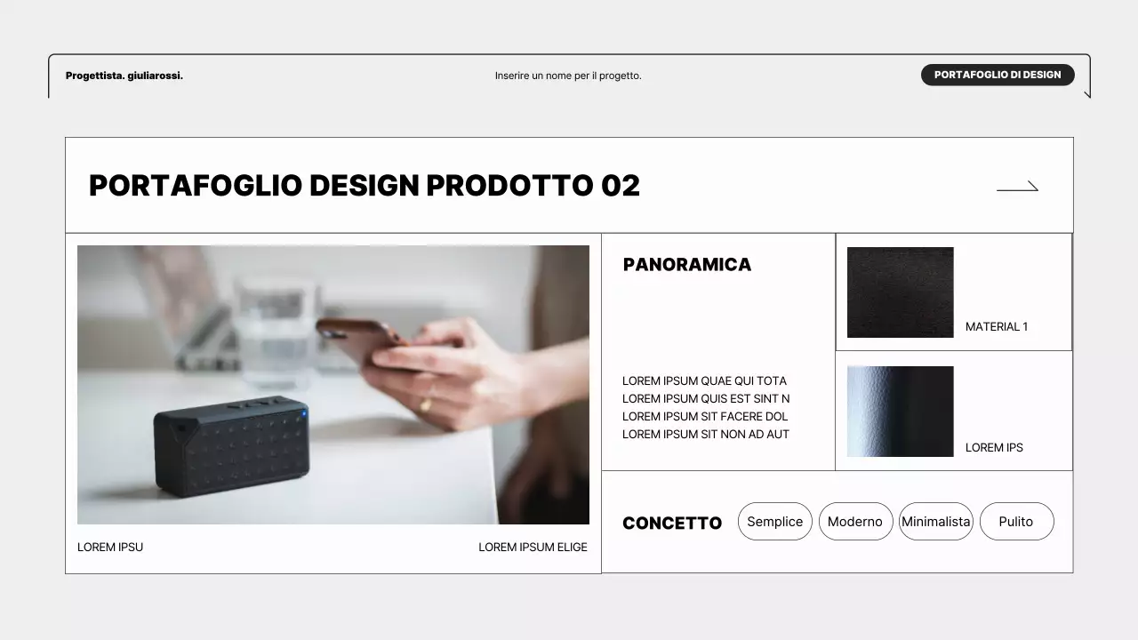 Portfolio di designer minimalista in bianco e nero