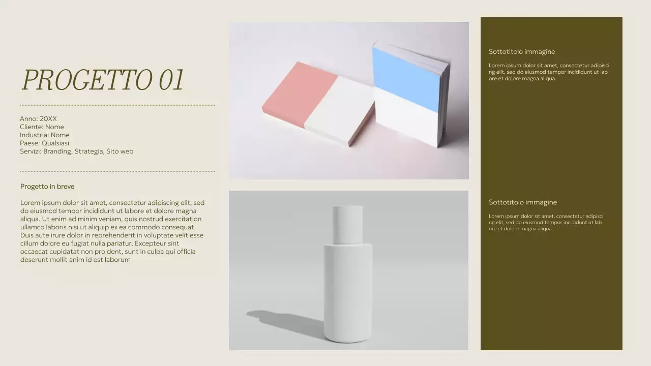 Materiale per portfolio creativo minimalista beige e kaki