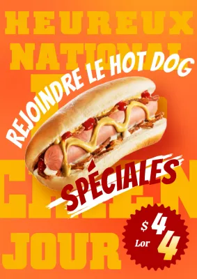 Faites la promotion de votre événement de la Journée nationale du hot-dog avec du pop art orange et jaune
